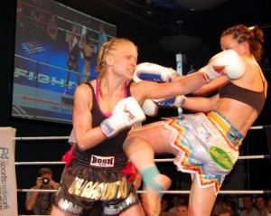 Fighting at the Reebok stadium, Boton, U.K against Bad Company fighter Sarah McCarthy. May 2009.